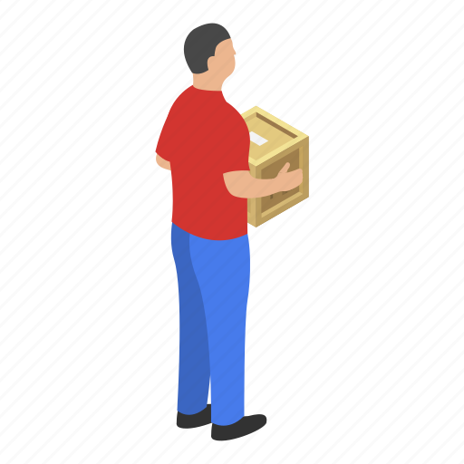 Box, cartoon, delivery, isometric, job, man, service icon - Download on Iconfinder