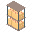 boxes shelf, bunker, package holder, package rack, storage rack