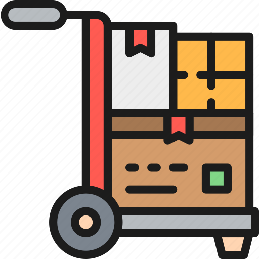 Box, color, delivery, package, parcel, parcels, wheelbarrow icon - Download on Iconfinder