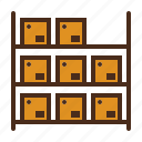 boxes, inventory, rack, shelf, storage