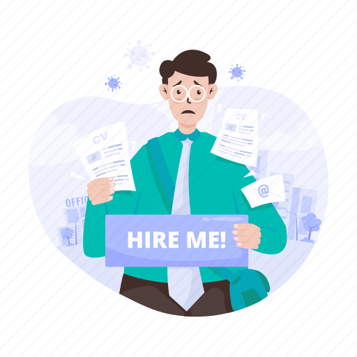 Hire me, recruitment, job seeker, job vacancy, curriculum vitae, candidate, sad illustration - Download on Iconfinder