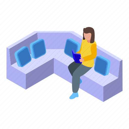 Woman, reading, book, isometric icon - Download on Iconfinder