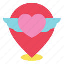 heart, love, location, pin, wing