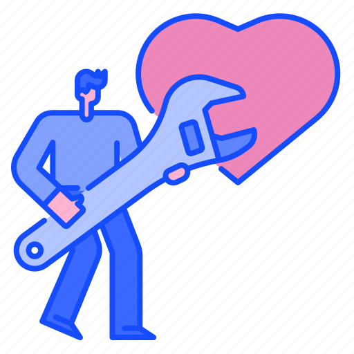 Repair, love, heart, valentine, fix, man, wrench icon - Download on Iconfinder