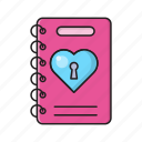 binder, heart, lock, love, notebook