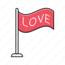 flag, love, sign, valentine, waving