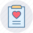 clipboard, document, favorite, heart, list, love, paper