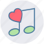 heart, love, music note, musical, quaver, romantic music, romantic song 