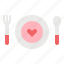 cutlery, dinner, dish, heart, love 