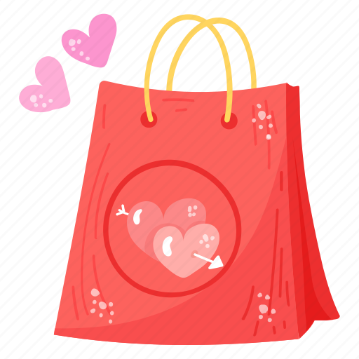 Shopping bag, valentine shopping, tote, carryall, bag sticker - Download on Iconfinder