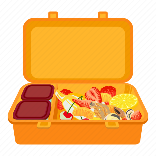 Cartoon, child, food, fruit, lunchbox, open, water icon - Download on Iconfinder
