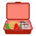 cartoon, child, food, fruit, lunchbox, red, water