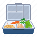 cartoon, child, food, fruit, lunchbox, plastic, water