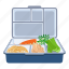 cartoon, child, food, fruit, lunchbox, plastic, water 