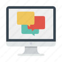 chat, dialog, discussion, forum, imac, message, monitor