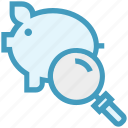 find, glass, magnifier, magnifying glass, piggy, search, zoom 