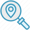 find, glass, location pin, magnifier, magnifying glass, search, zoom 