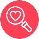 find, glass, heart, magnifier, magnifying glass, search, zoom