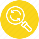 find, glass, magnifier, magnifying glass, search, sync, zoom