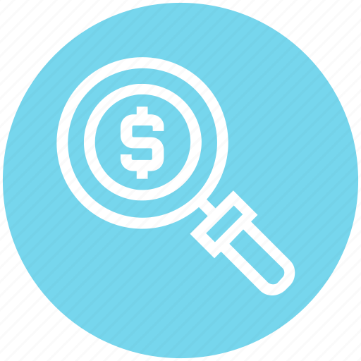 Dollar coin, find, glass, magnifier, magnifying glass, search, zoom icon - Download on Iconfinder