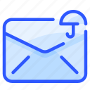 envelope, letter, mail, message, umbrella 
