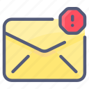 block, envelope, letter, mail, message, spam, warning 