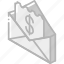 check, iso, isometric, mail, pay, post 