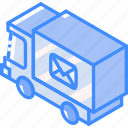 delvery, iso, isometric, mail, post, truck 
