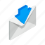 arrow, closed, down, element, envelope, isometric, mail 