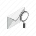 closed, element, email, envelope, glass, isometric, magnifying