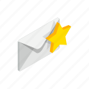 closed, envelope, gold, isolated, isometric, message, star 