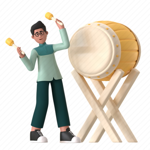 Drum bedug, bedug, instrument, music, traditional, male muslim, ramadan 3D illustration - Download on Iconfinder