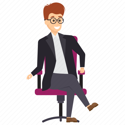 Handsome man cartoon, happy boss, human avatar sitting, leading business  meeting, manager sitting gesture icon - Download
