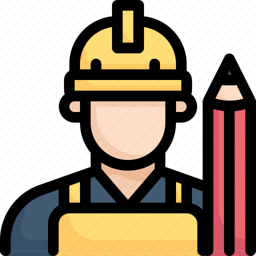 Engineer, factory, industries, man, manufacturing, mass production, worker with pencil icon - Download on Iconfinder