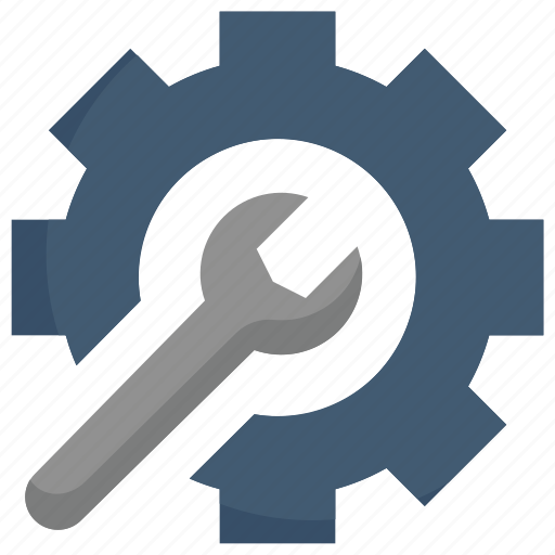 Factory, industries, manufacturing, mass production, setting, tool, wrench inside gear icon - Download on Iconfinder
