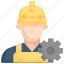 factory, industries, man, manufacturing, mass production, mechanic, worker with gear 