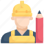 engineer, factory, industries, man, manufacturing, mass production, worker with pencil 