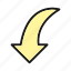 arrow, curve, direction, down 