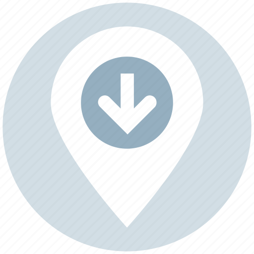 Arrow, direction, down, geo location, location, location arrow, map pin icon - Download on Iconfinder