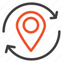 arrow, location, map, marker, pin