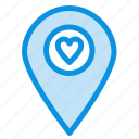 heart, location, map, pointer