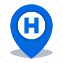 gps, hospital, location, map pin, pin