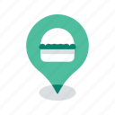 burger, food, location, map, navigation, pin, restaurant