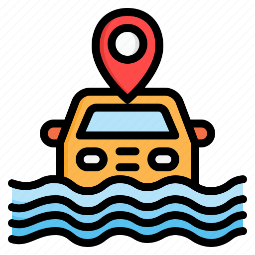 Flood, car, disaster, map, locations, maps, location icon - Download on Iconfinder