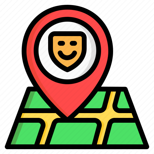 Drama, masks, theater, watch, pin, map, locations icon - Download on Iconfinder