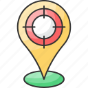 current, focus, location, pin, place, position