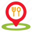 food, restaurant, pin, placeholder, map, point, signs, maps, location 