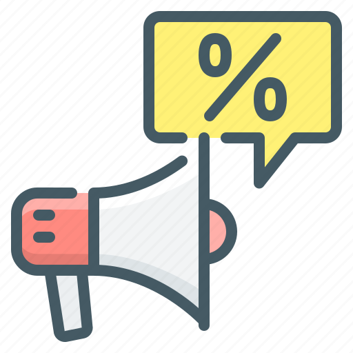 Advertising, marketing, promotion, mouthpiece, percent icon - Download on Iconfinder