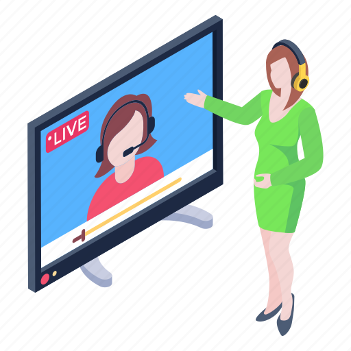 Video tutorial, online video, live streaming, video call, live training illustration - Download on Iconfinder