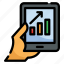 tablet, bar graph, statistics, up arrow, finance, business, data analytics 